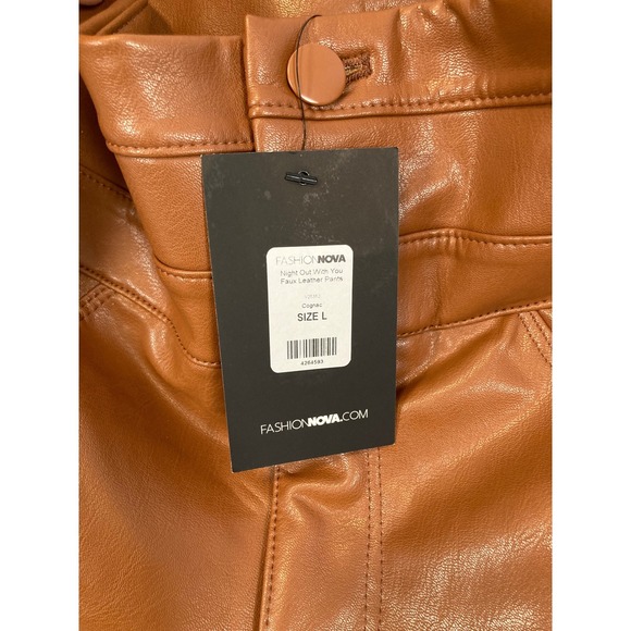 Fashion Nova Cognac Faux Leather High Waisted Triple Button Pants Brown L NEW - Picture 11 of 11